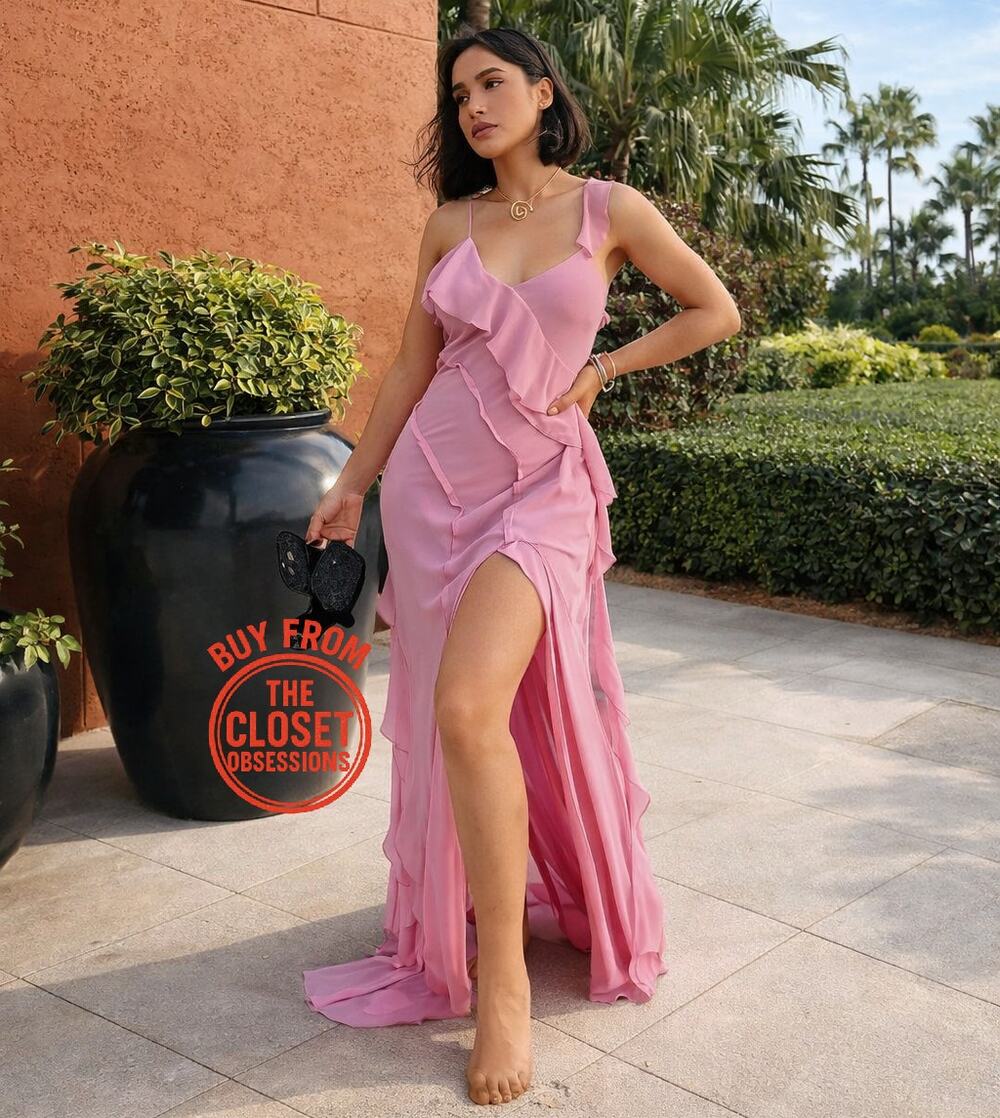 Mango NWT Pink Ruffle Front Slit Maxi Dress 8